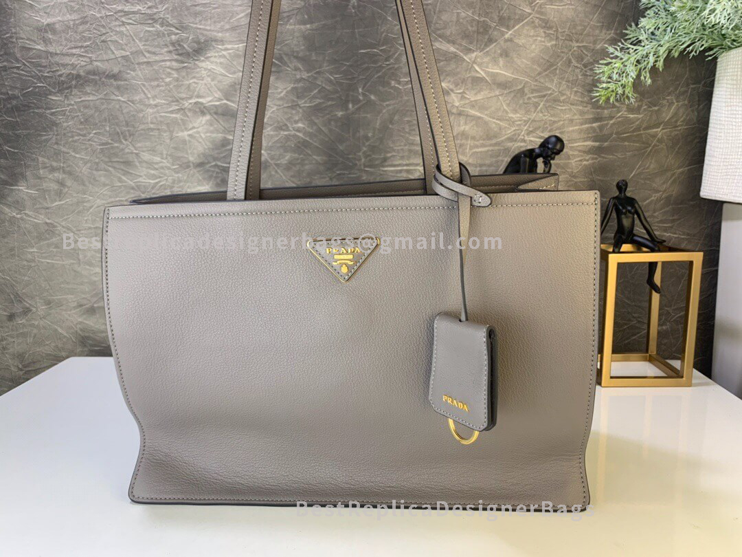 Prada Light Grey Leather Tote In Grained GHW 122